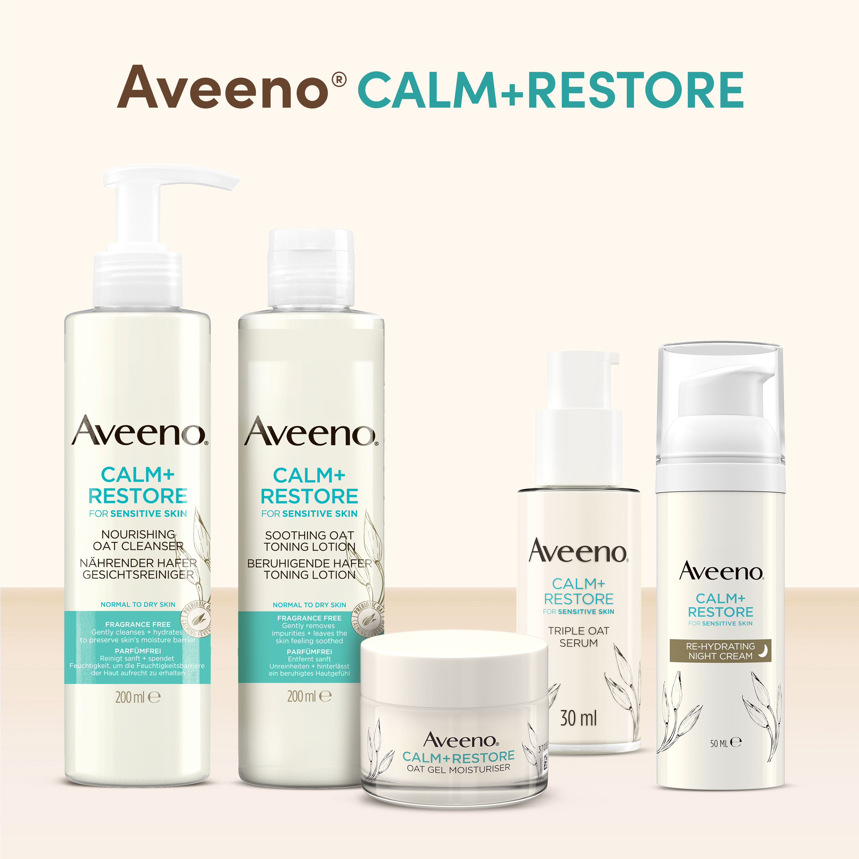 Aveeno® Calm+ Restore - pleťová kozmetika na normálnu až suchú, citlivú pleť