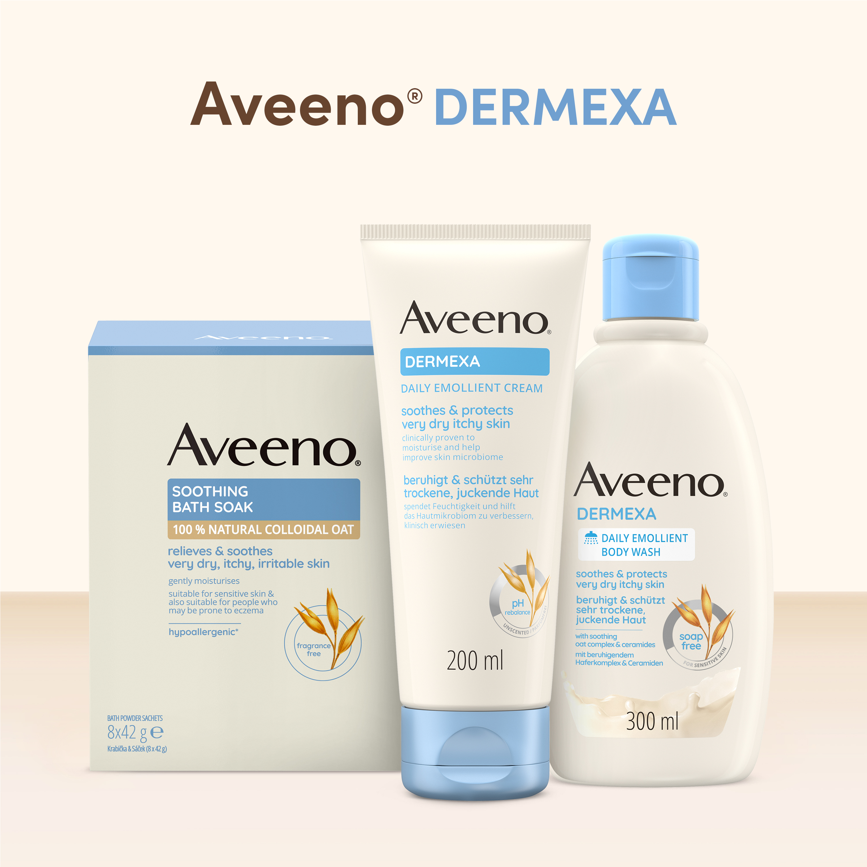 Aveeno® Dermexa - veľmi suchá, svrbiaca pokožka a pokožka so sklonom k ekzému